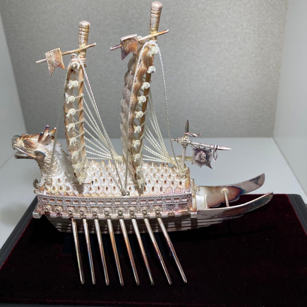 純銀99.9% 亀甲船置物 韓国造船記念品　韓国銀工芸品　ケース付き