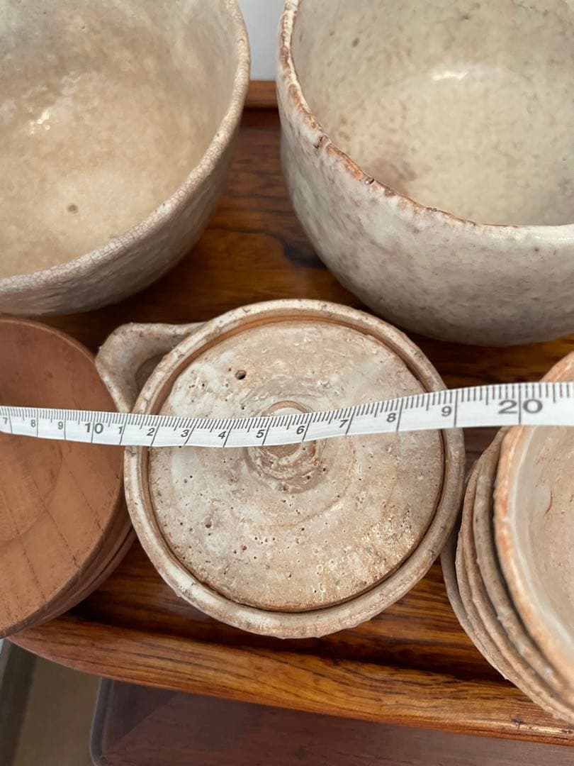 未使用　萩焼　茶道具セット 20点 陶器・木製茶托　 おぼん　トレイ　まとめ売り