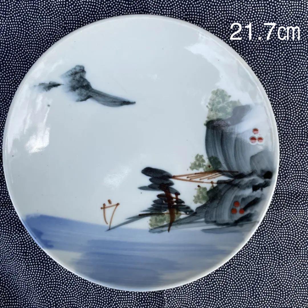 7寸染付絵皿　山水画　骨董品