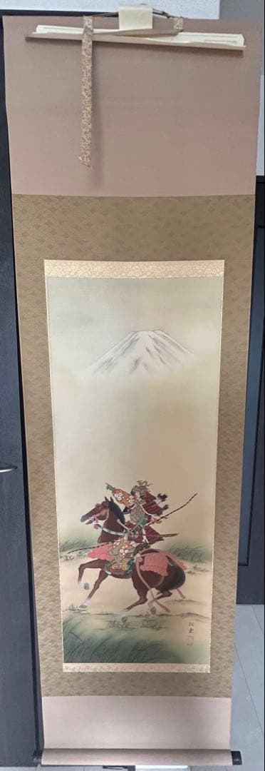 掛け軸　谷川紅雲 掛軸 「武者」　尺五立