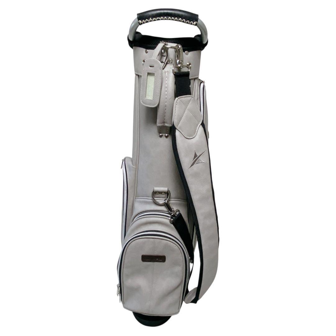 美品　AXEL　スタンド付キャディバッグ　グレージュ　9型　6分割　PUレザー