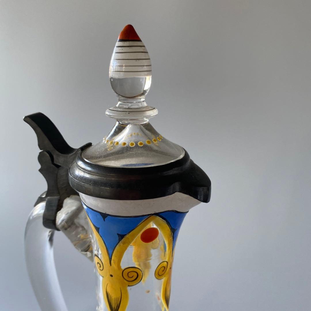 18世紀末 ドイツ 紋章入り エナメル彩ガラス デキャンタ 蓋付