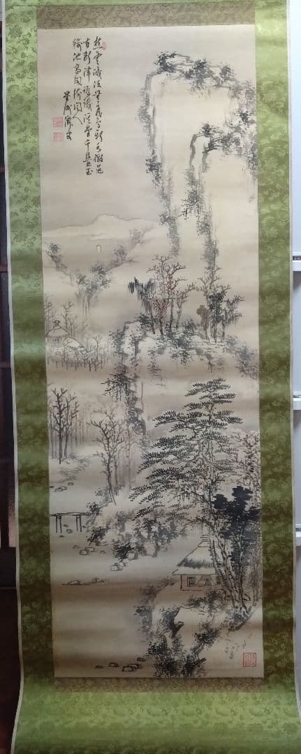 【真作】成木星洲 水墨山水図 大幅掛軸 約2m 南画 田能村直入系 美濃中津川