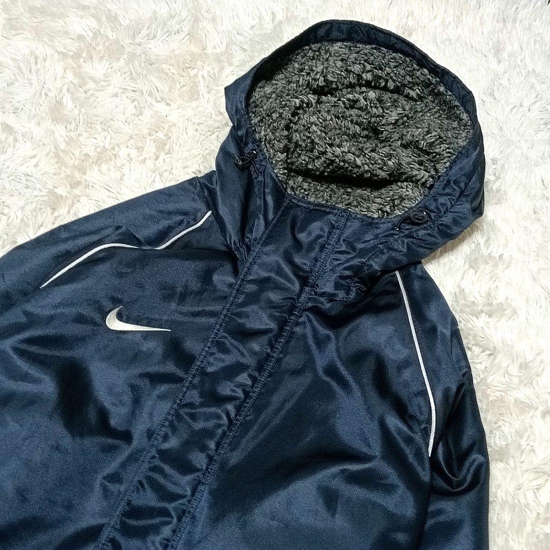 NIKE　ベンチコート　ロゴ刺繍　フード×裏地ボア起毛　XL　メンズ　ネイビー