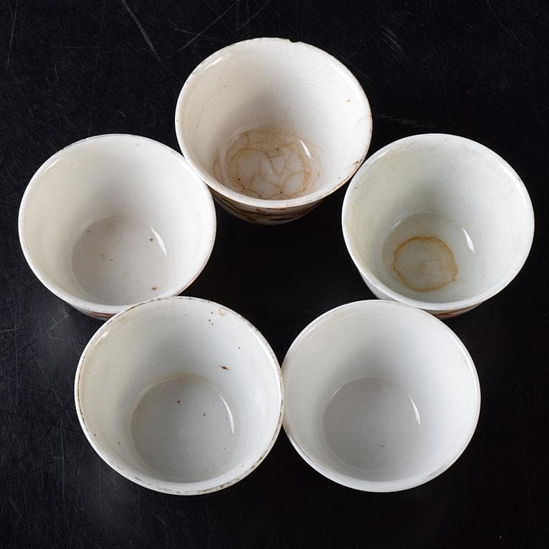 中国　南京赤絵　雲龍文　煎茶碗　五客　時代箱付　D　R8753