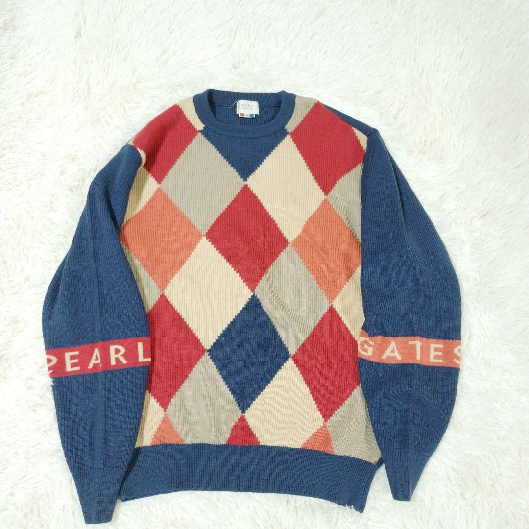 パーリーゲイツ　ニット ロゴ　アーガイル　総柄　マルチカラー　ボーダー