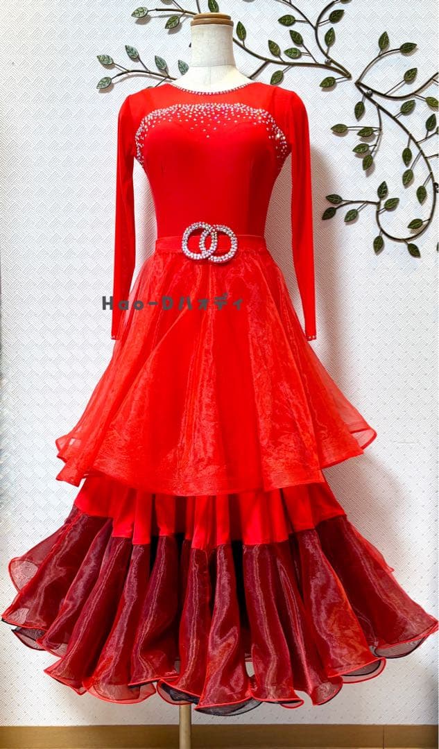 新品★ダンスドレス★スタンダード★社交ダンス★スムース★競技会★パーティー★赤黒