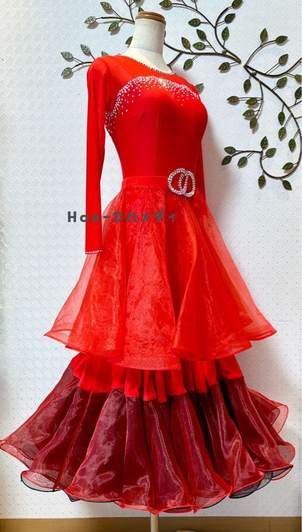 新品★ダンスドレス★スタンダード★社交ダンス★スムース★競技会★パーティー★赤黒