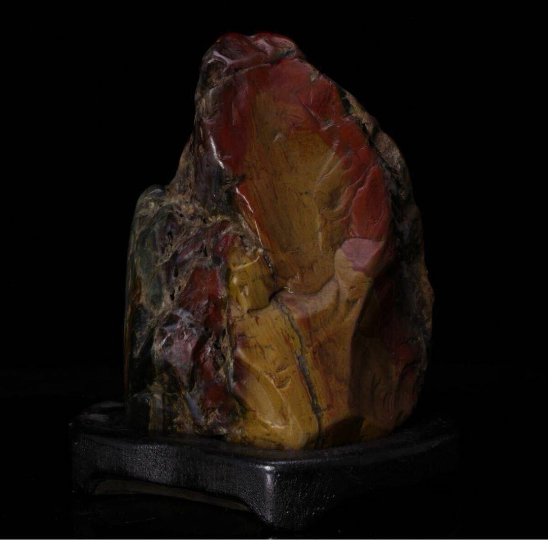 【希少・美石】佐渡 五色石 水石 原石 鑑賞石 天然石 自然石 台付 赤玉石