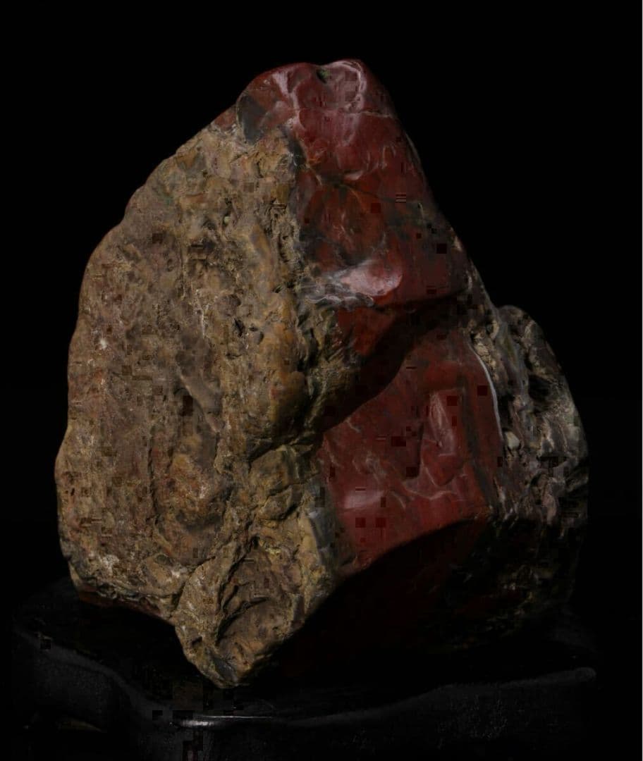 【希少・美石】佐渡 五色石 水石 原石 鑑賞石 天然石 自然石 台付 赤玉石