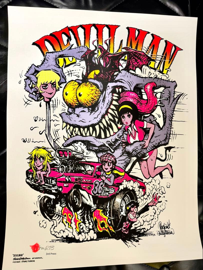 ロッキンジェリービーン　デビルマン　シルクポスター　直筆サイン、エディション