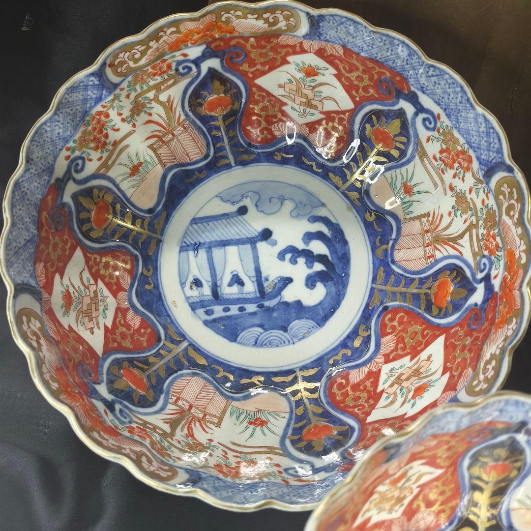 古伊万里 錦手 金彩ミッツ組大鉢 薄手 江戸古美術 骨董 旧家蔵出し美品