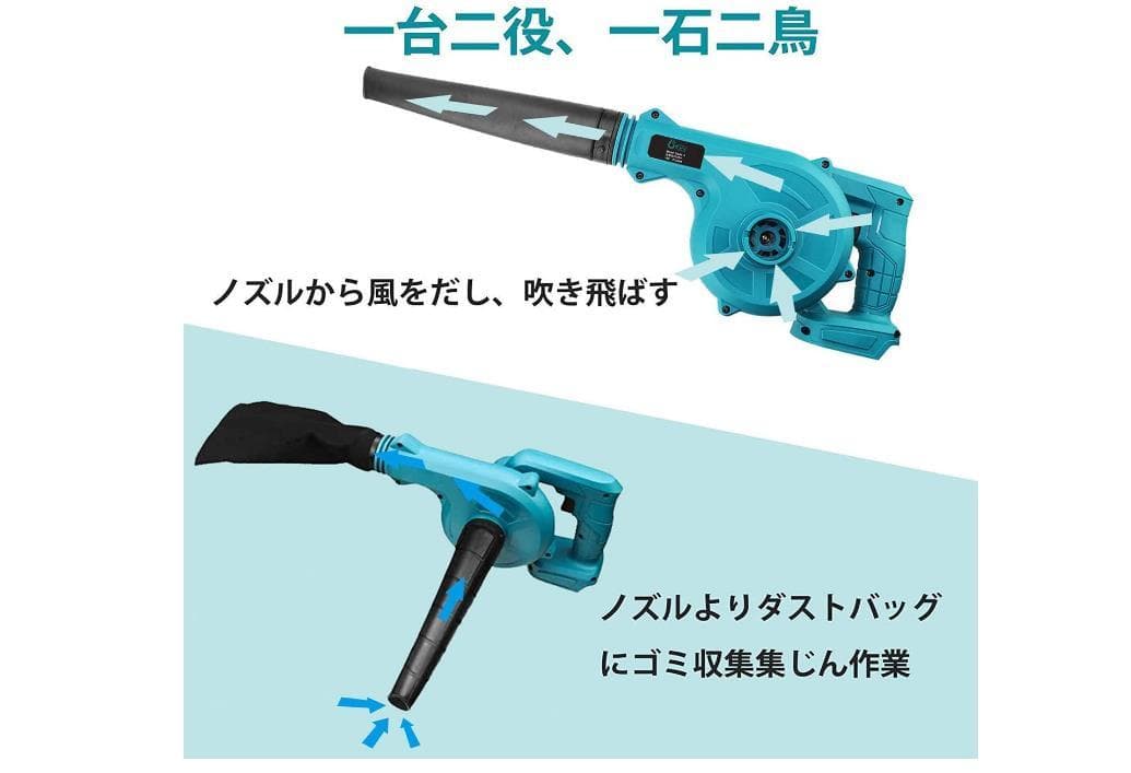 一台二役 ブロワー /送風機/大容量(21V,4000mah)バッテリー2個付き