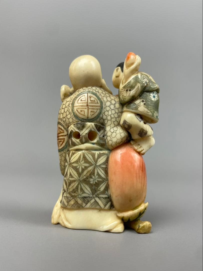 時代根付 極上細密彫り白材 寿老人 マンモス牙製 中国美術 不老長寿 縁起物