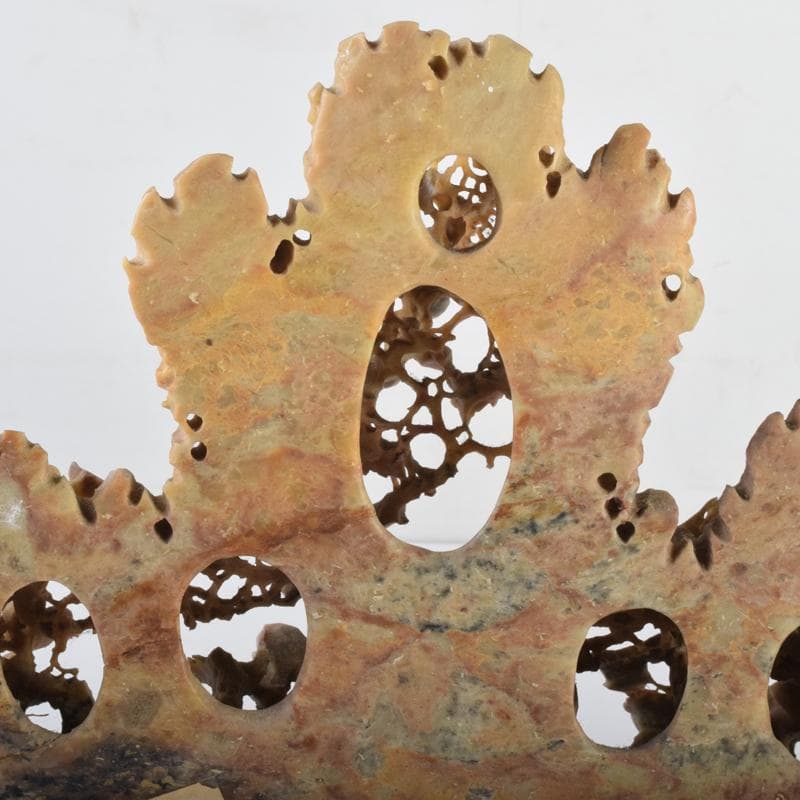 中国　玉石蝋石青田石　楼閣山水雕　床飾　置物　C　6952A