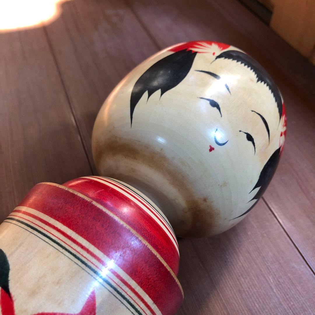 伝統的な花模様の木製こけし大 高さ約40㎝ 作家名 昭和初期