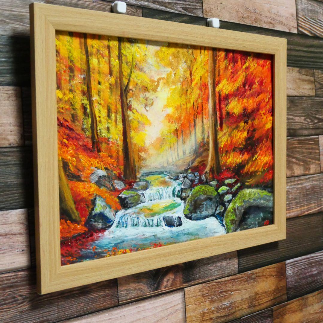 油絵 絵画 【紅葉川渓谷】