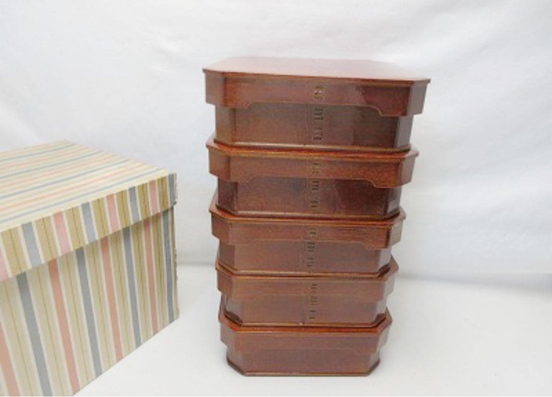 ほぼ未使用 懐石道具 天然木製 大徳寺 弁当 縁高重箱 五客揃 刻印有 紙箱