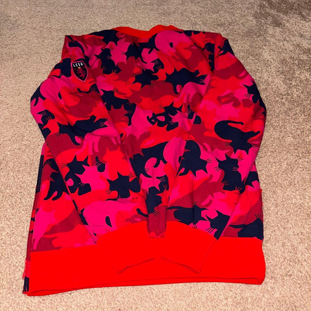 ルコックゴルフ4WAY猫柄/赤中綿スニードと猫柄/紺色中綿スカートセットアップM