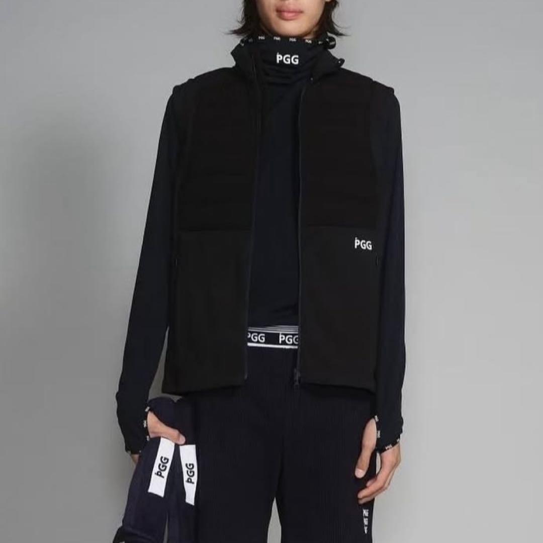 新品★46,200円 中綿ダウンベスト PGG パーリーゲイツ 防寒白×黒ロゴ５