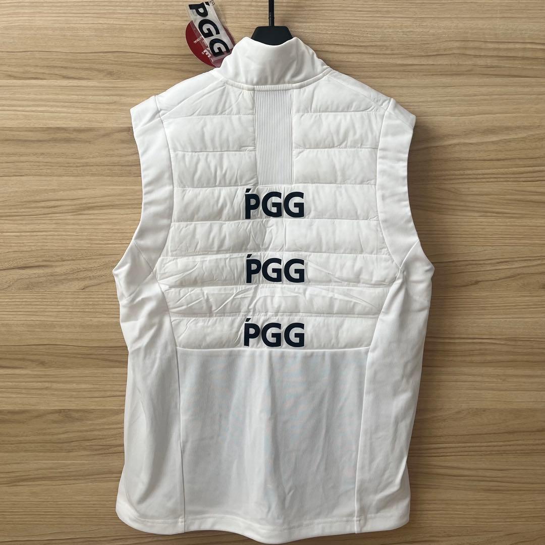新品★46,200円 中綿ダウンベスト PGG パーリーゲイツ 防寒白×黒ロゴ５
