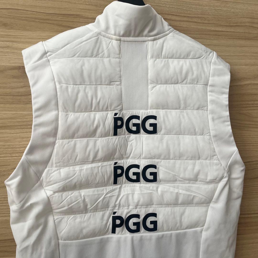 新品★46,200円 中綿ダウンベスト PGG パーリーゲイツ 防寒白×黒ロゴ５