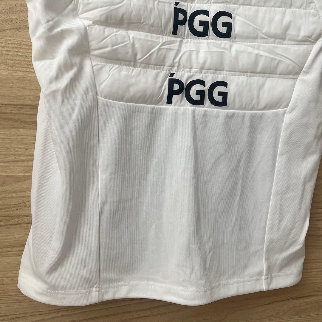 新品★46,200円 中綿ダウンベスト PGG パーリーゲイツ 防寒白×黒ロゴ５
