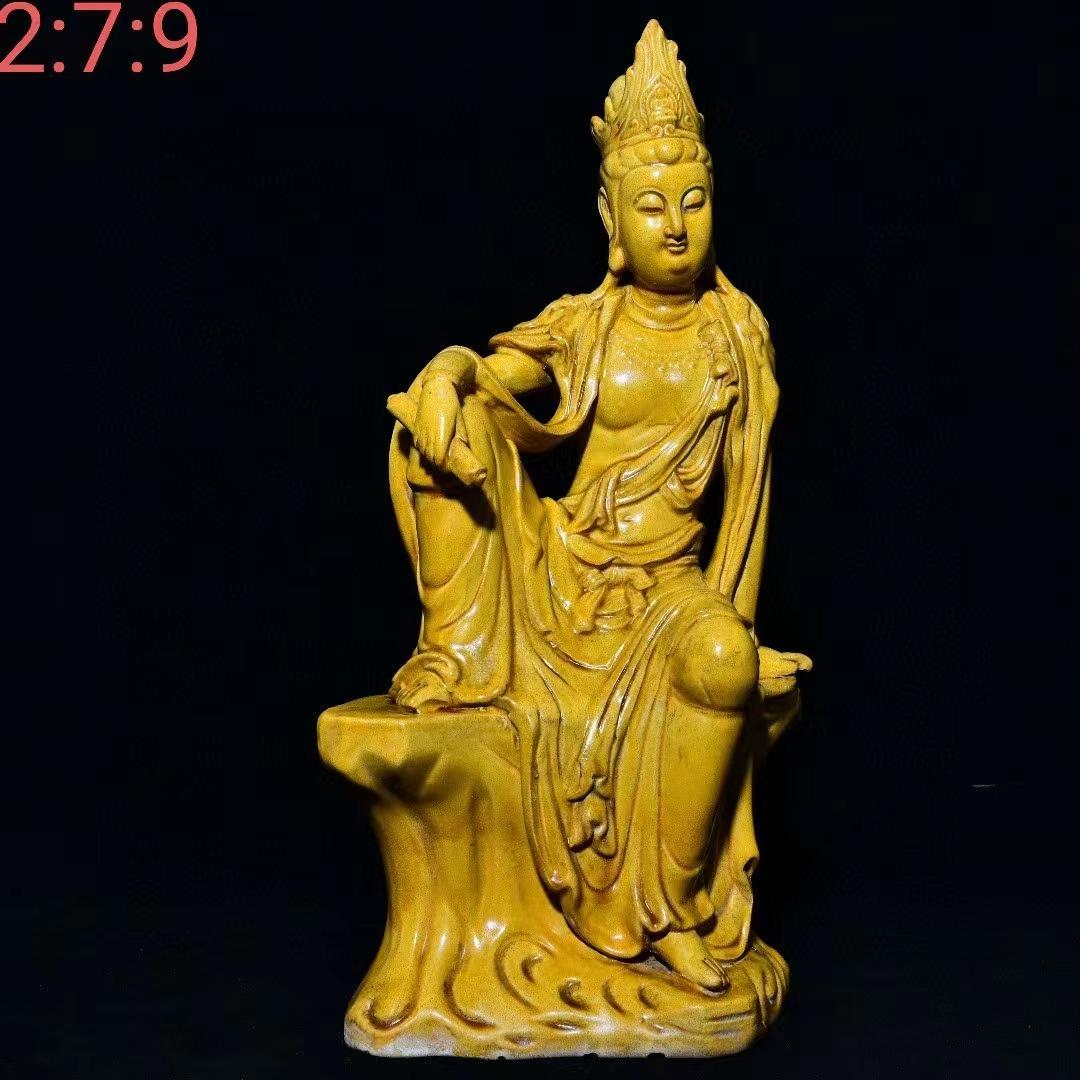 中国古美術・旧蔵の陶磁器、自在観音像・20x40cm・供養仏像・風水開運・置物