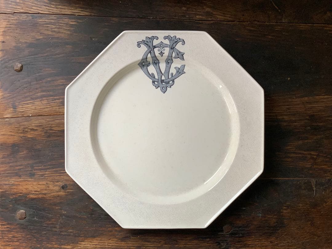 フランス アンティーク オクトゴナルプレート モノグラム