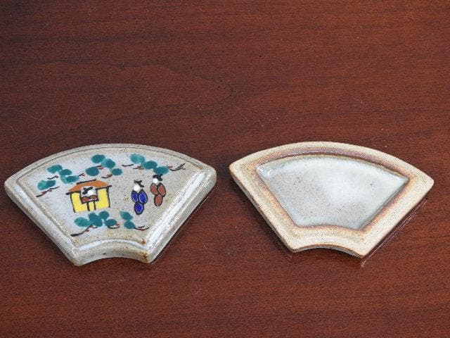 赤膚山元窯奈良絵　扇面香合　古瀬堯三　共箱　Ｍ673