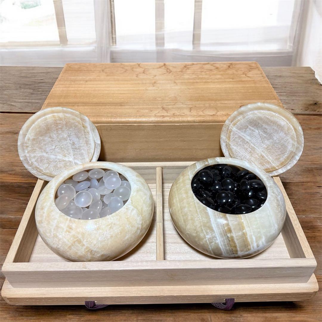 【希少】大理石 碁笥 囲碁 碁石 瑪瑙 メノウ セット めのう