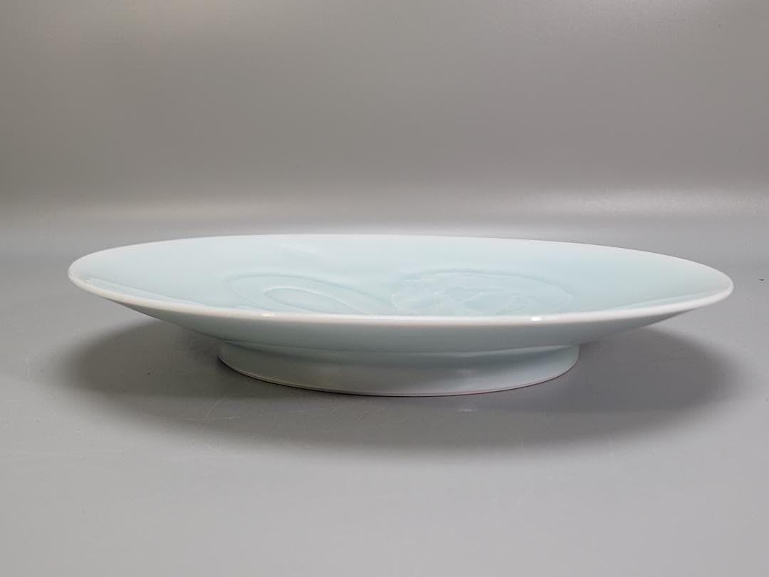 塚本快示作 青白磁龍字 大皿 共箱 未使用