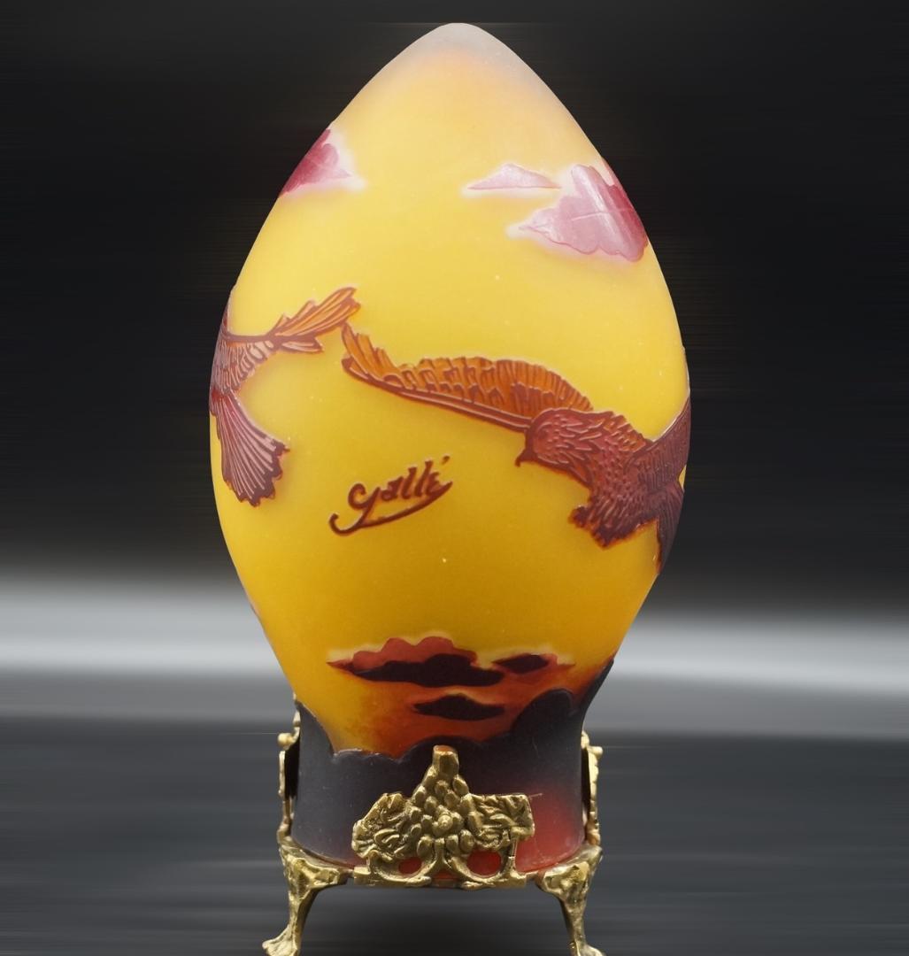 【証明書】エミールガレ　一灯ランプ 　鷹紋　カメオ彫り　被せガラス　高さ33ｃｍ