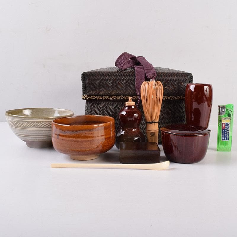 秋峰斉作　御所篭　茶籠　高取八仙作　茶碗など　十一点一式　共箱　G　R8976