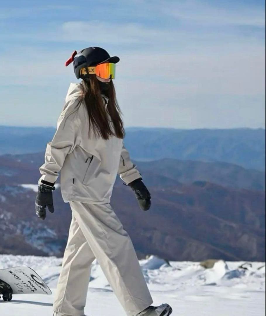 スキー スノーボード スノボ ウェア ホワイトベージュ 上下セット 男女兼用 M