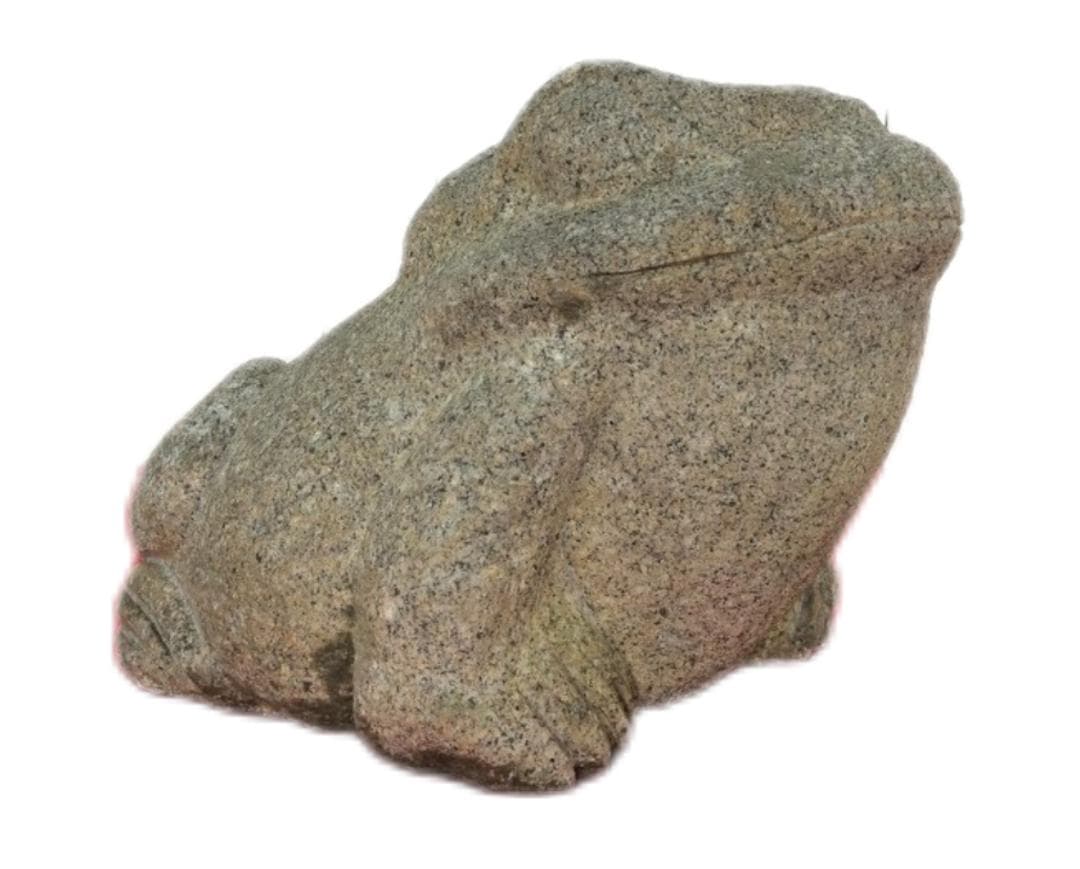 御影石の蛙石像 蛙の石彫刻 置物 オブジェ かえる 庭石 庭園 飾り