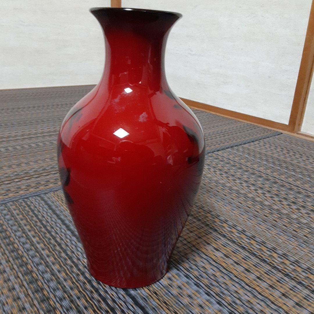 古い辰砂薔薇画ノリタケ花瓶/オールド昭和レトロ朱紅ボーンチャイナ/茶華道活花磁器