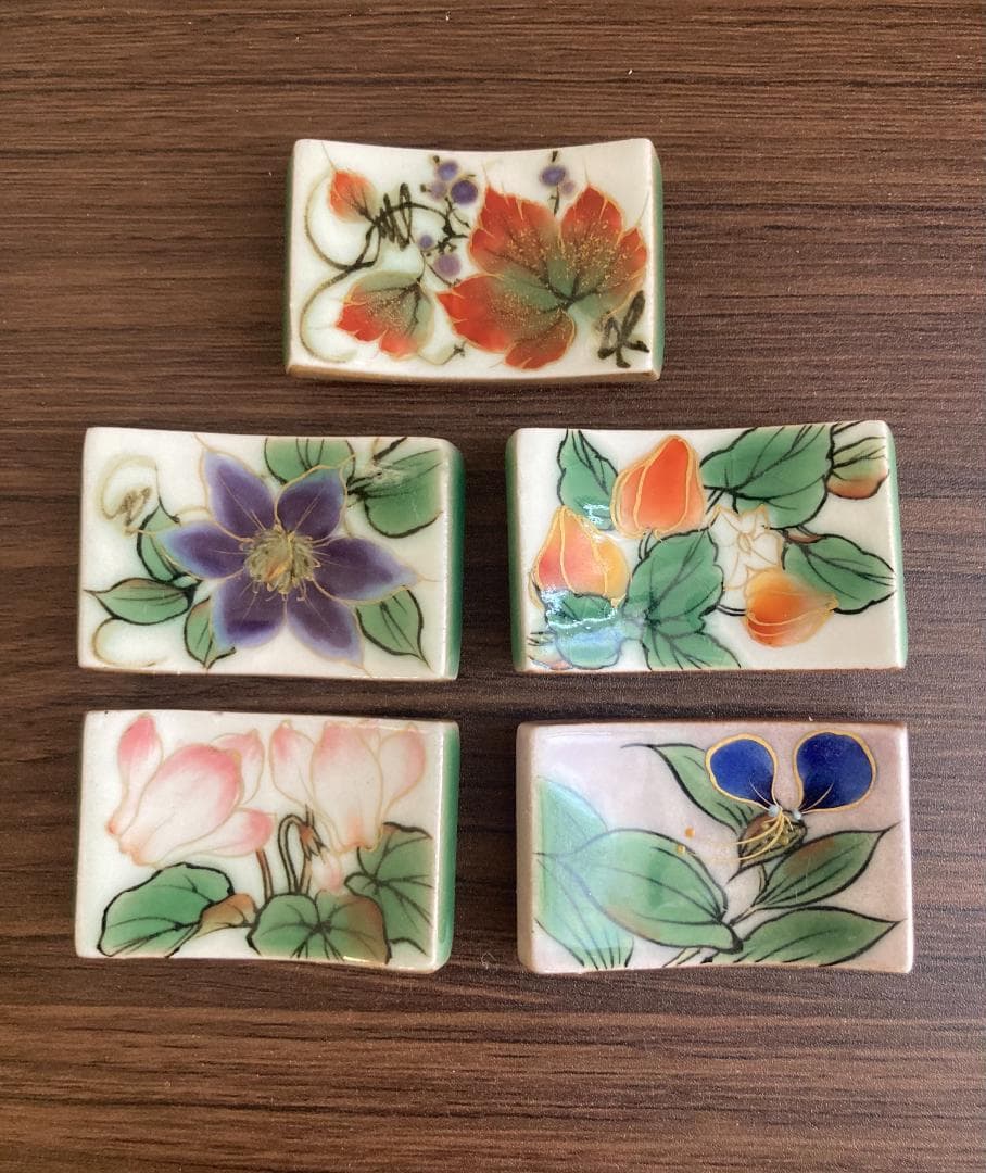 陶あん京焼清水焼 伝統工芸色絵付け　箸置き　５個セット