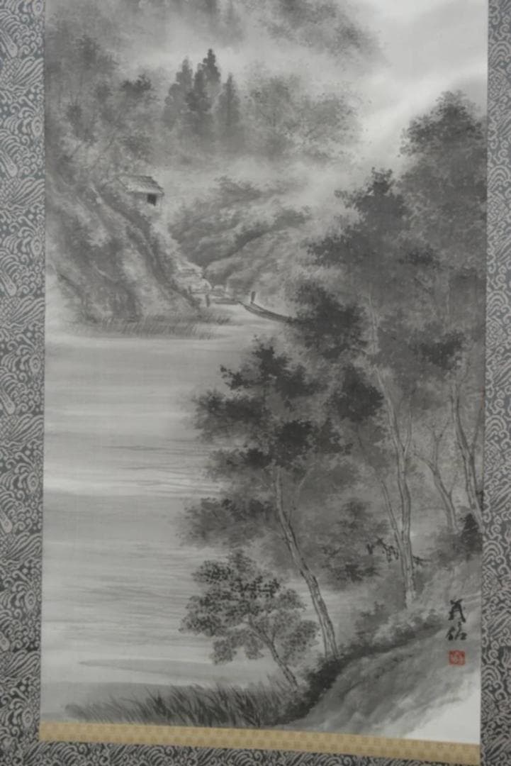 【真作】義信/山水図/掛軸/名家伝来/AA-467