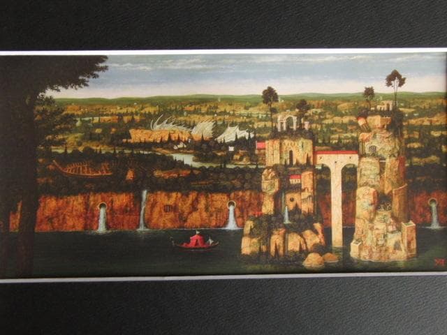 生駒泰充、【水辺の叙景】、希少な額装用画集画、新品高級額 額装付、状態良好