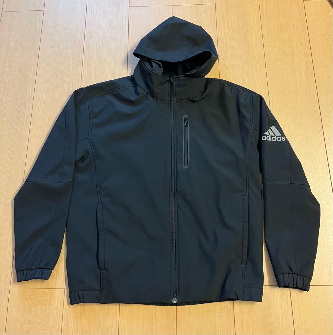 adidas フード付きウィンドブレーカー 黒（サイズ上着O、ズボンXO)