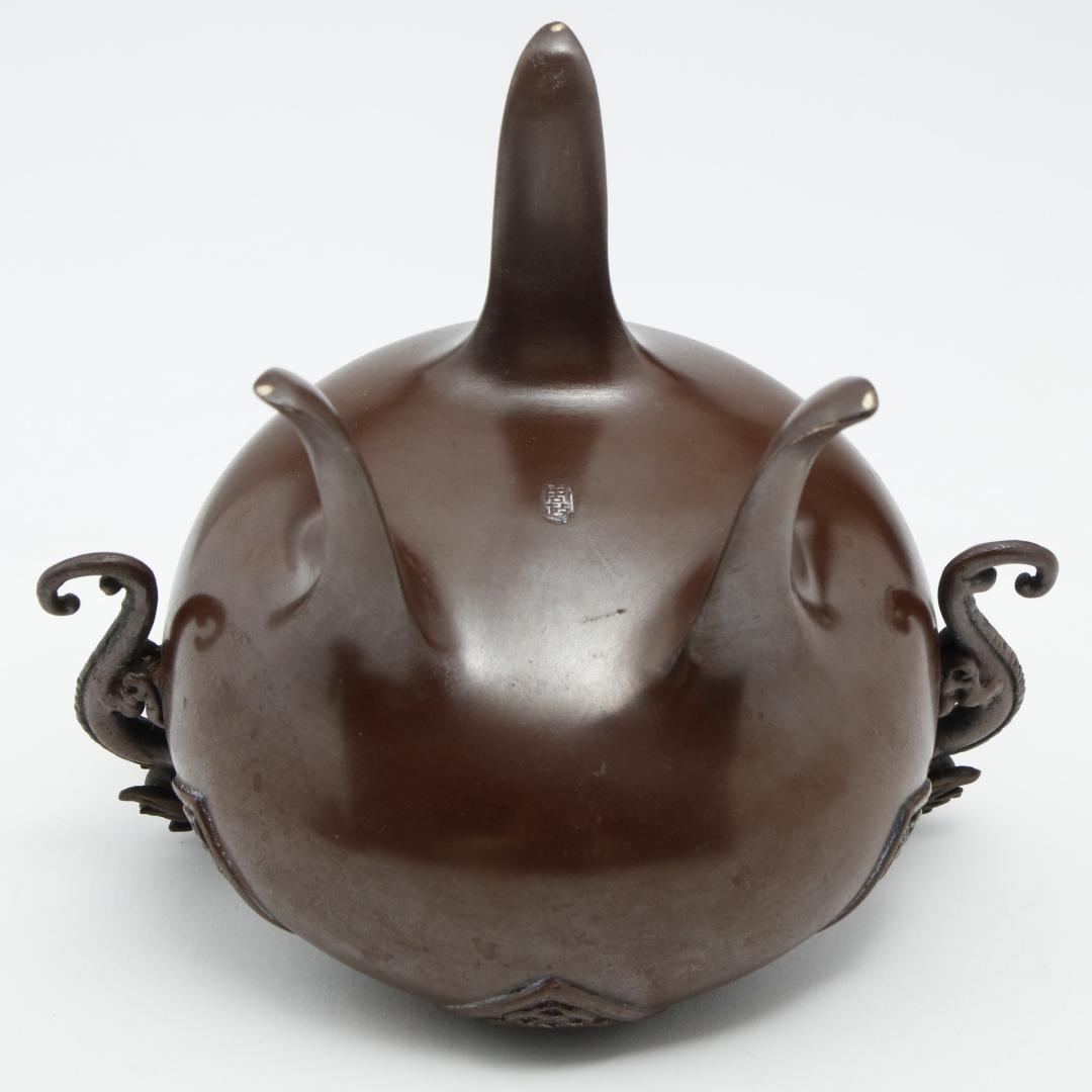 Bg1637 高岡銅器 長足菖蒲獅子蓋 香炉 伝統美術工芸品 骨董品 銅製