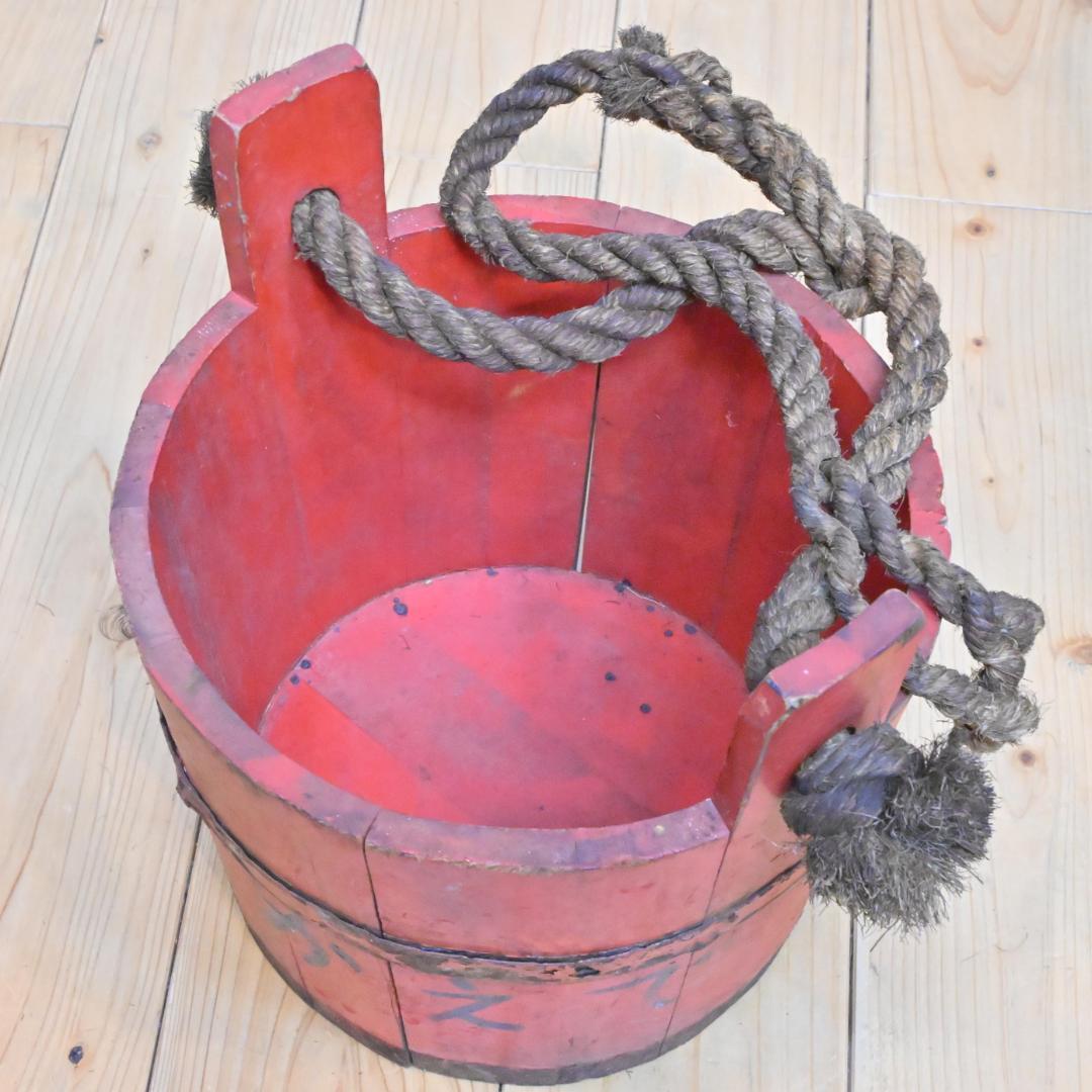 【昭和レトロ】木製バケツ つるべ桶 27cm 第21かえで 古道具 古民芸 麻縄