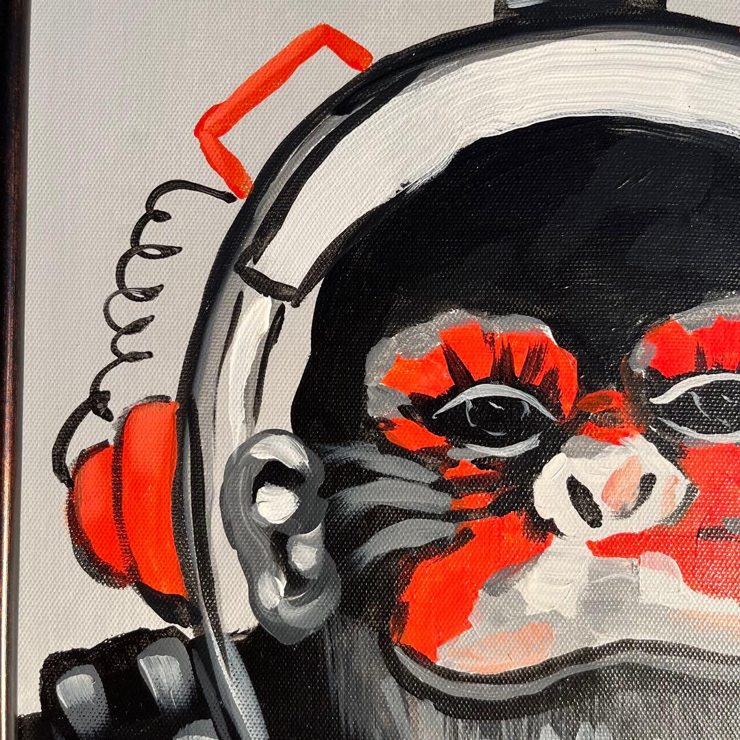 手書き油絵 astronaut monkey絵画 額付き インテリア 油彩画