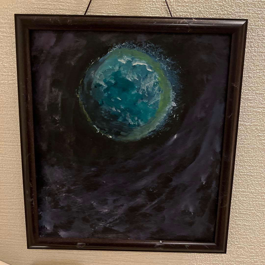 青と黒の宇宙の油彩画27cm25cm