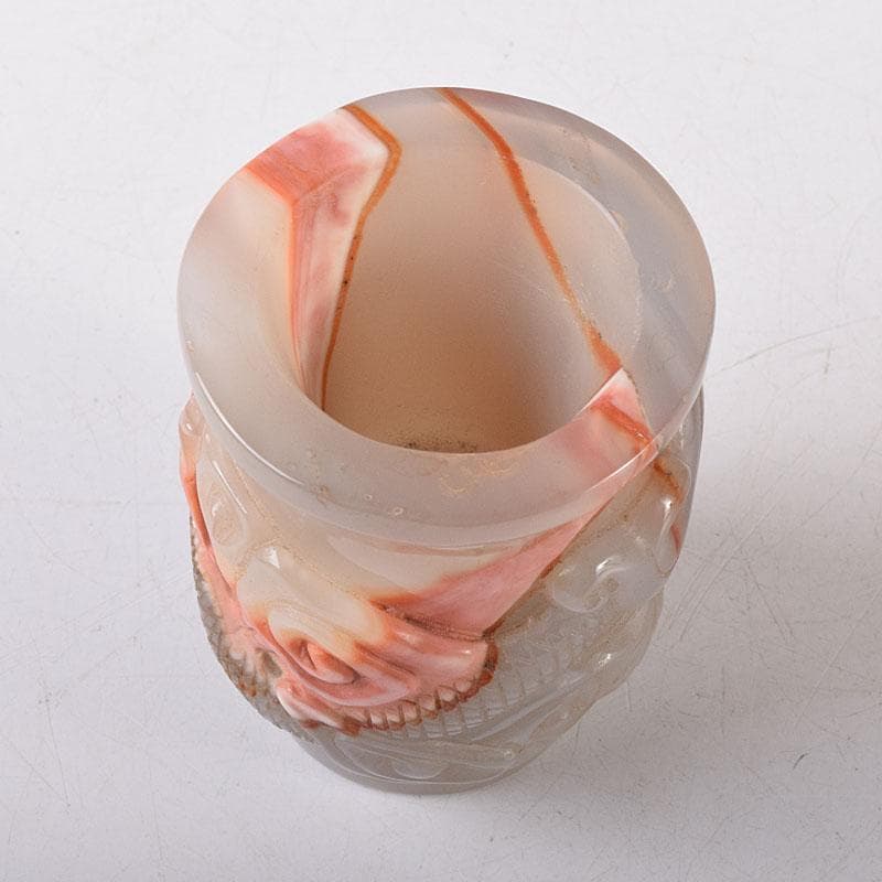 中国　玉石寿山石彫刻　龍彫　酒盃　時代箱　C　8024