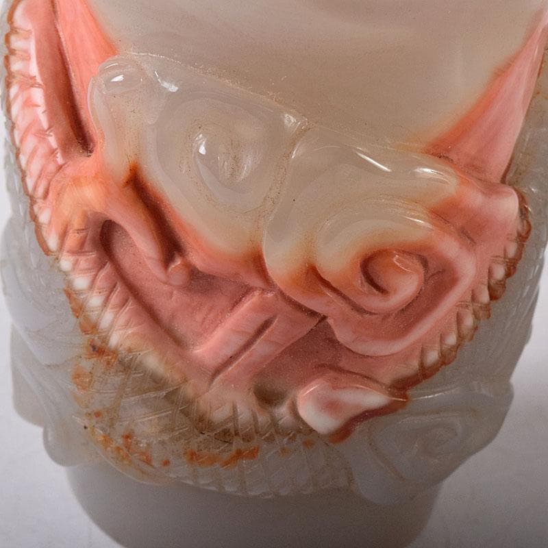 中国　玉石寿山石彫刻　龍彫　酒盃　時代箱　C　8024