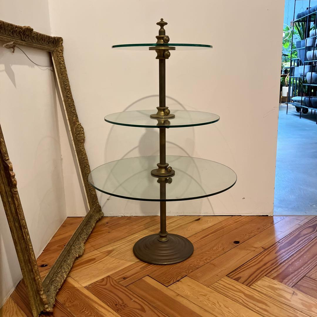 アンティーク　ガラスケース　ディスプレイシェルフ 真鍮　ケーキスタンド