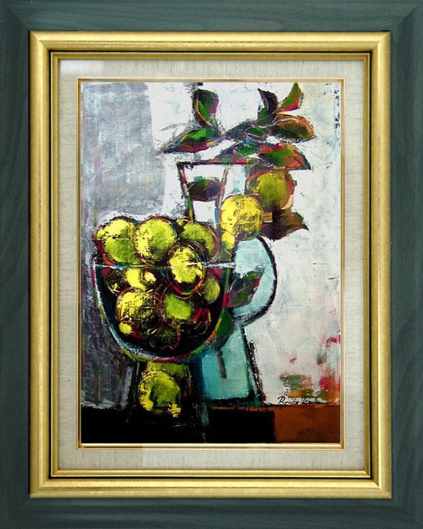 油絵 菅家令子 絵 絵画 インテリア uF6-063304 静物 レモン 器