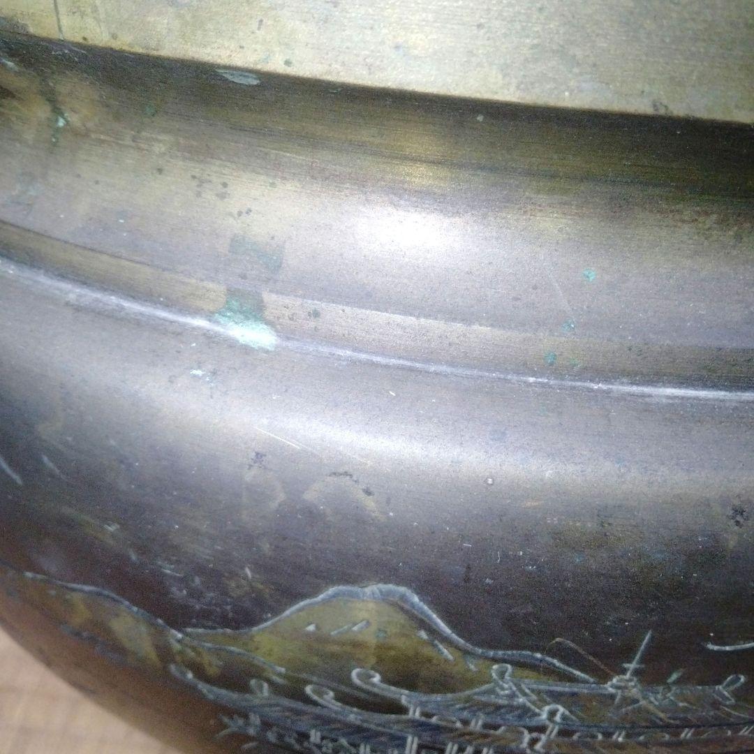 火鉢 彫刻風景デザイン　特大サイズ　レトロ　ヴィンテージ　骨董